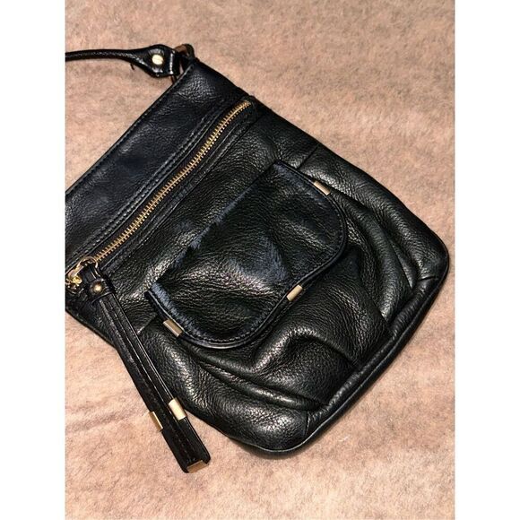 VINTAGE Women B Makowsky Black Leather Crossbody Purse Magnet Flap Gusset Pocket - Picture 4 of 14